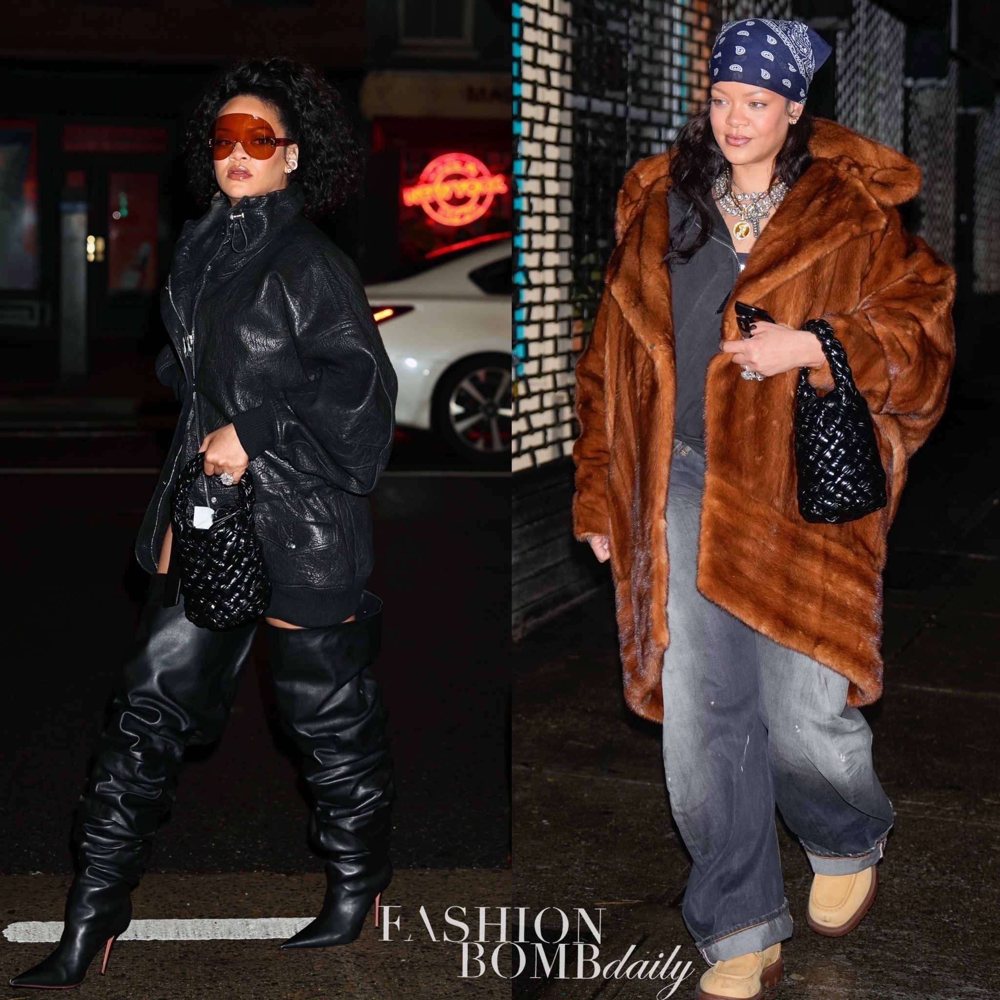 99 Rihanna Steps Out In New York City In Bottega Venetas Black Kalimero Bucket Bag