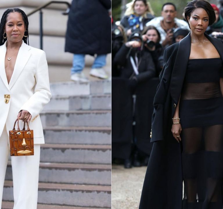 Front Row at Schiaparelli’s Fall 2025 Show: Regina King Stuns in a White Power Suit & Gabrielle Union Slays in a Black Off-the-Shoulder Dress