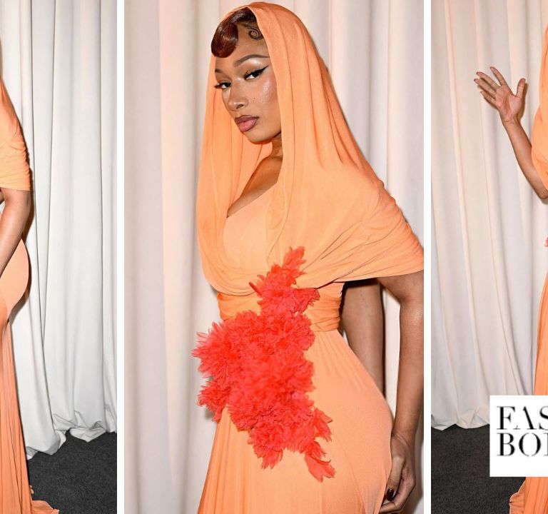 Megan Thee Stallion Wears an Orange Giambattista Valli Hooded Gown to the Brand’s SS25 Couture Show
