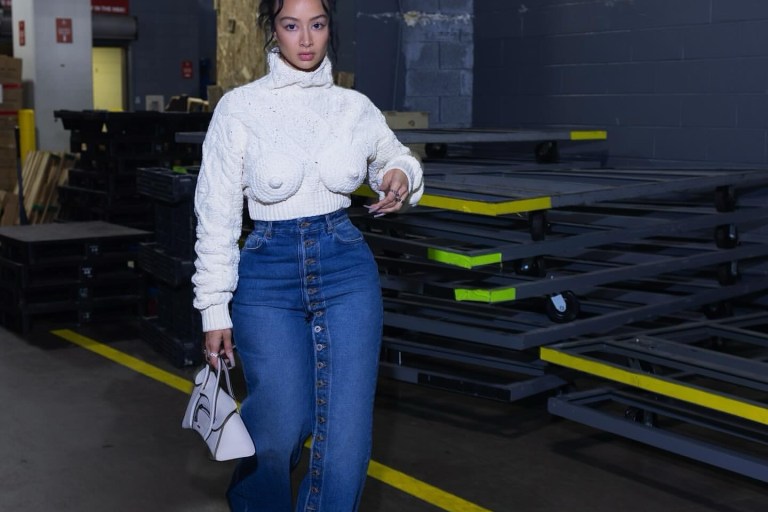 Most Requested: Draya Michele’s Basketball Game Jean Paul Gaultier Iconic Madonna Sweater and Button Jeans
