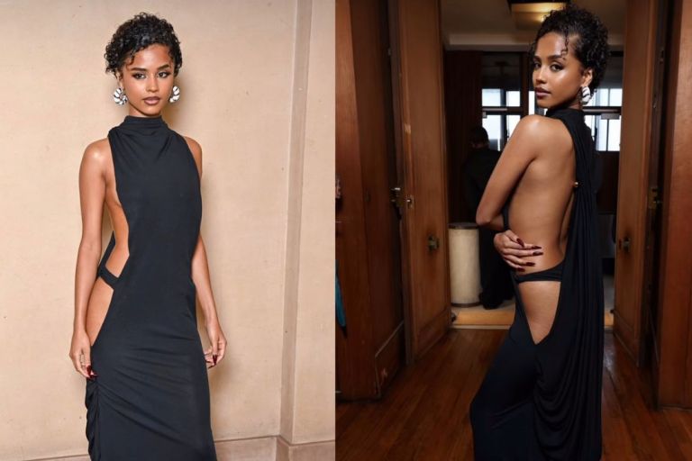 Tyla Posed in a Black Jacquemus Naked Dress During Paris Haute Couture Fashion Week ’25