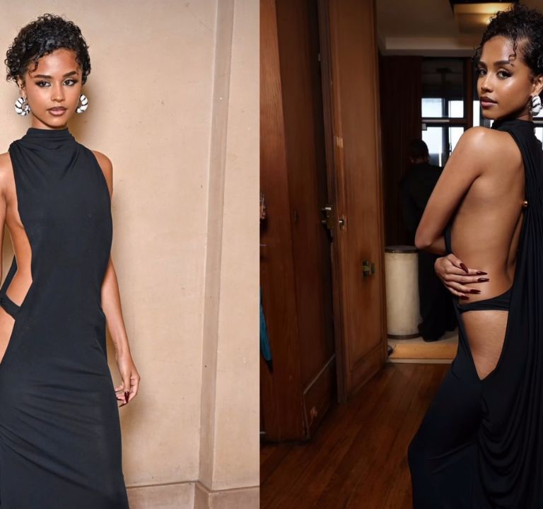 Tyla Posed in a Black Jacquemus Naked Dress During Paris Haute Couture Fashion Week ’25