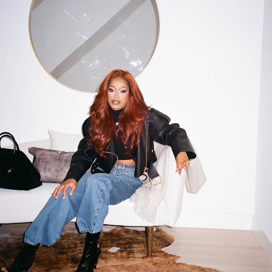 You Ask We Answer KeKe Palmers Stepped Out In A Black 15 231 Schiaparelli Shearling Biker Jacket At A Brooklyn Nets Game 2