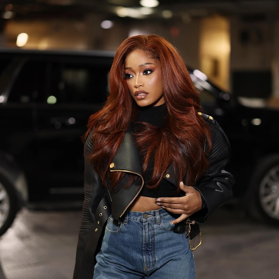 You Ask We Answer KeKe Palmers Stepped Out In A Black 15 231 Schiaparelli Shearling Biker Jacket At A Brooklyn Nets Game 3