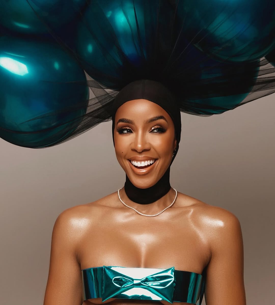 Fashion Bomb Birthday Kelly Rowland Posed For Her 44th Birthday Shoot In A Blue Metallic Custom Pajtim Raci X Psychward Vision Studio Bathing Suit 1
