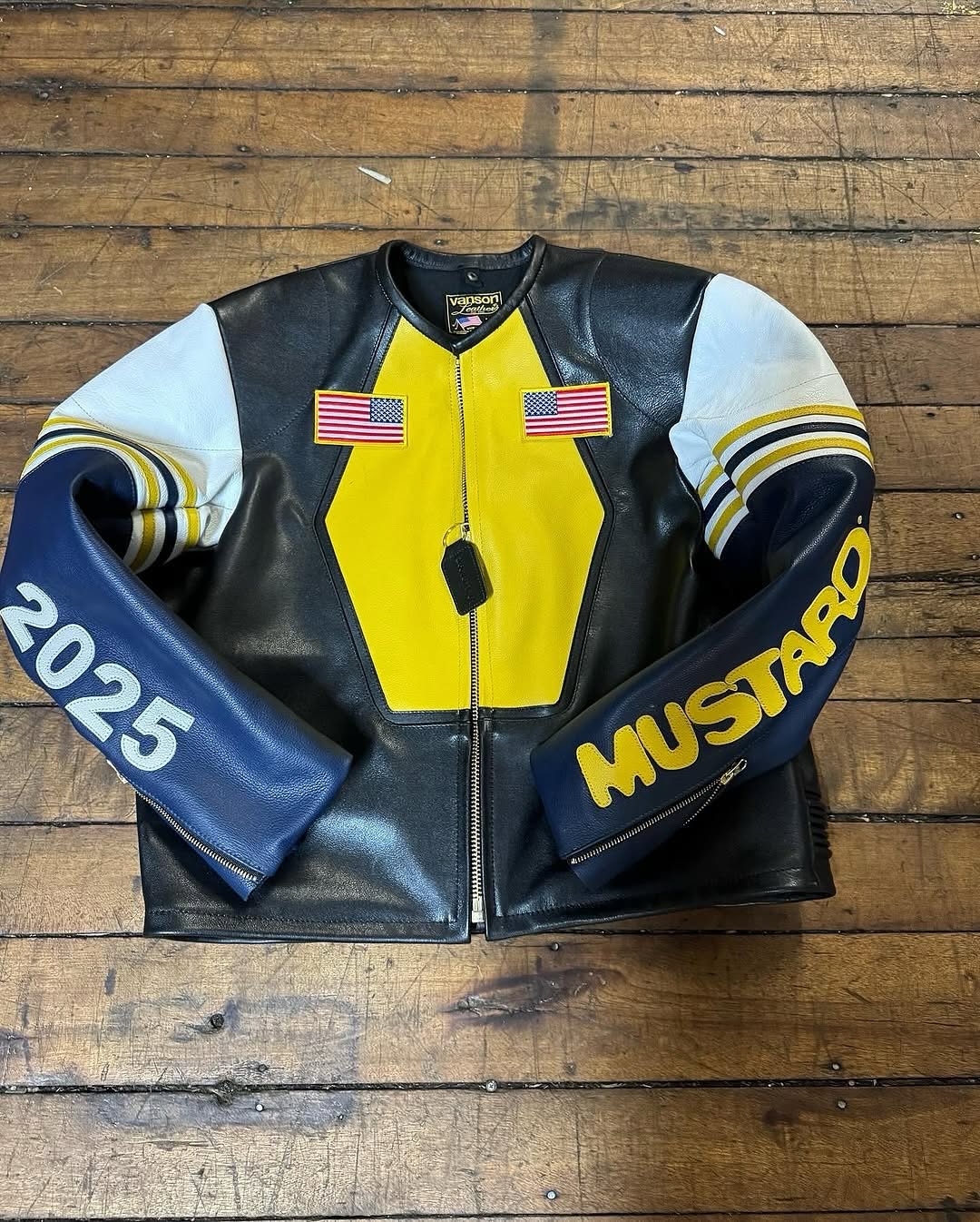 Kendrick Lamar Performed At The Super Bowl LIX In A Blue Custom Martine Rose Leather Jacket And Light Blue Celine Jeans With Nike DT Max 96 Sneakers 3