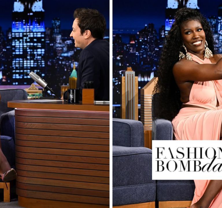 Bozoma Saint John Wore a Blush $287 J.Angelique ‘Tori’ Dress with Jessica Rich Heels to The Tonight Show with Jimmy Fallon