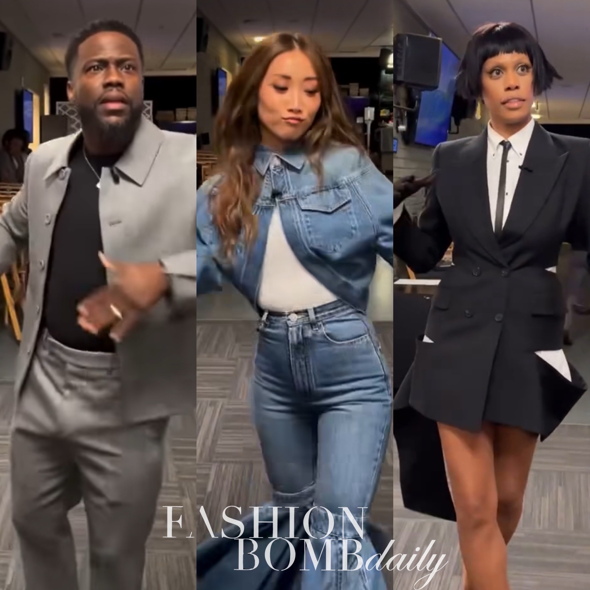 Jennifer Hudson Show Spirit Tunnel Style Brenda Song In Denim Alaia Flared Jeans And Jacket Kevin Hart In A Gray Dior Suit Laverne Cox In A Cut Out Alexander McQueen Blazer Dress And More 