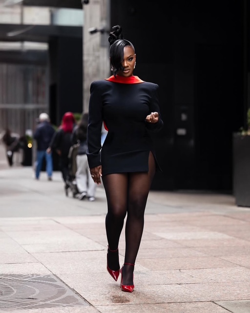 Kandi Slays In Laquan Smith Black And Red Reverse Blazer Dress To Promote Othello On Broadway