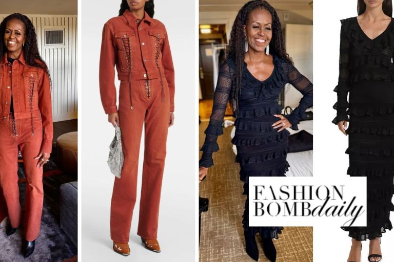 Michelle Obama Wore a Earth Brown Paco Rabanne Set and a Black Zimmermann Dress to SXSW