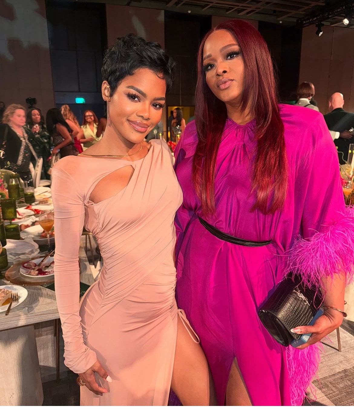On The Scene At Essence Black Women In Hollywood Teyana Taylor In A Blush Amiri Gown Lori Harvey In A Nude Plaid Burberry Look Meagan Good In A Peach Custom Eman Alajilan Dress 12