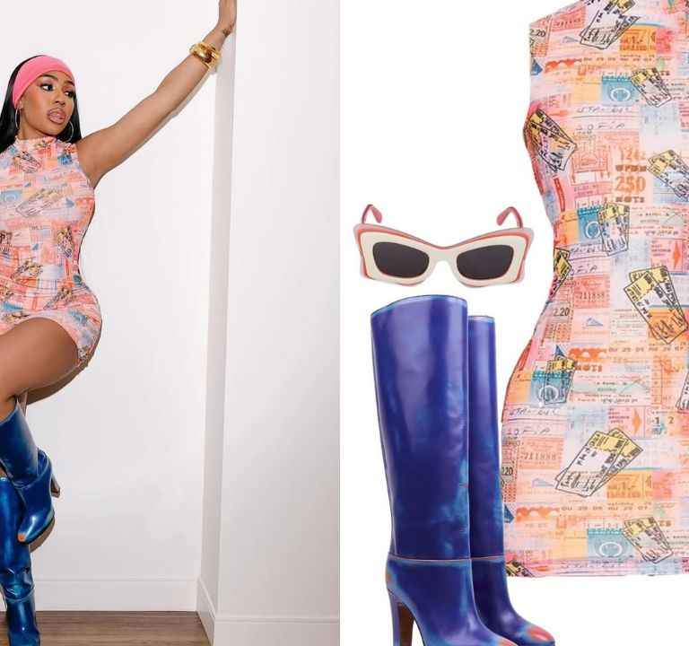 You Ask, We Answer! Yung Miami Posed For the ‘Gram in a Pink Multicolor Superdown Mini Dress with $900 Cobalt Blue Vivienne Westwood Boots