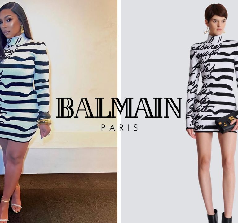 You ask, we answer! Ashanti Posed for the ‘Gram in a Black and White Balmain Dress