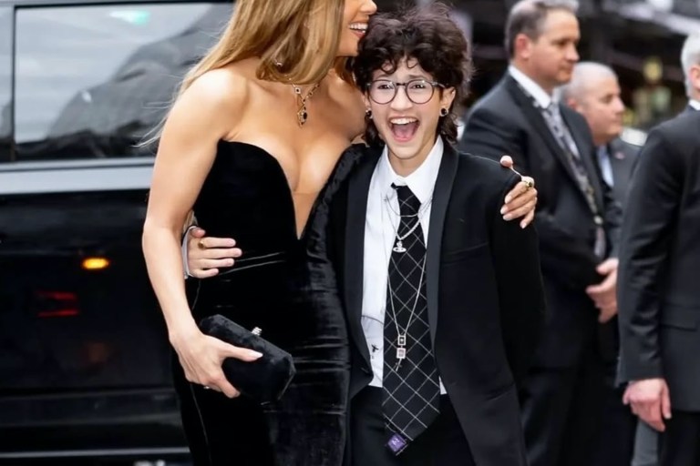 Jennifer Lopez Wears Saiid Kobeisy Black Column Gown with White Cape to Good Night, and Good Luck New York Premiere