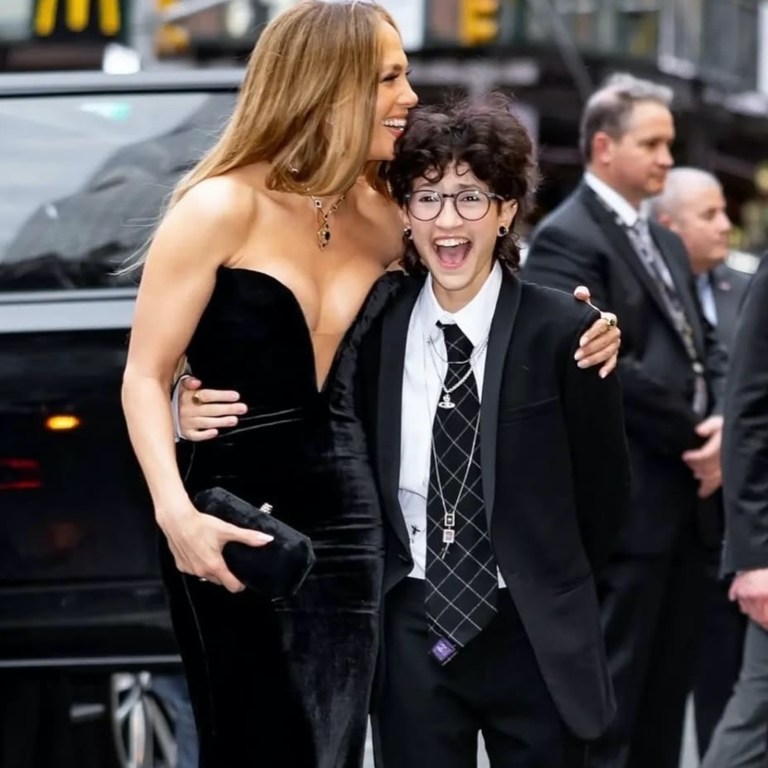 Jennifer Lopez Wears Saiid Kobeisy Black Column Gown with White Cape to Good Night, and Good Luck New York Premiere