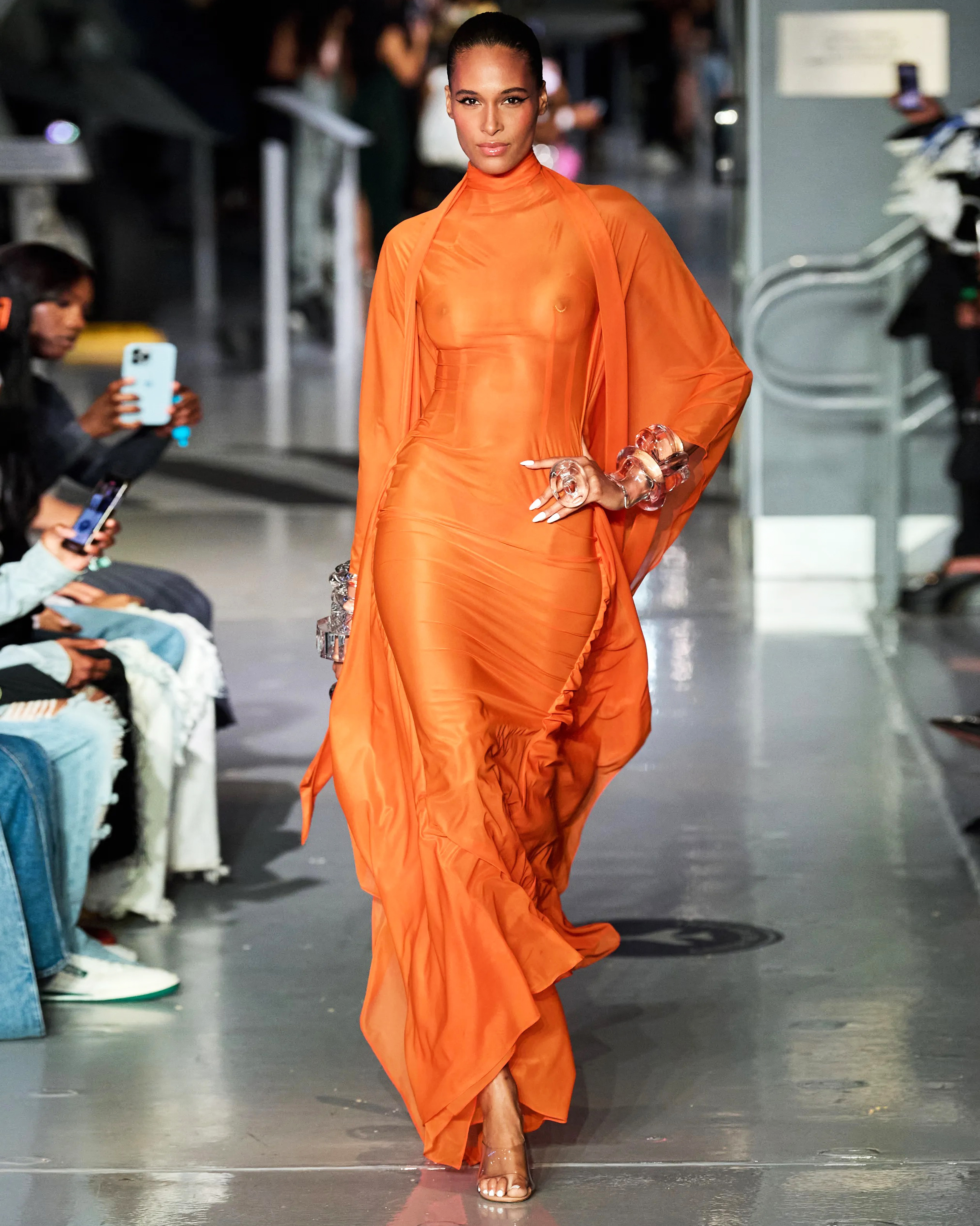 7 Jayda Cheaves Wears Laquan Smith Orange Gown And Brandon Blackwood Bomb Accessories To The Black Arts Council Benefit