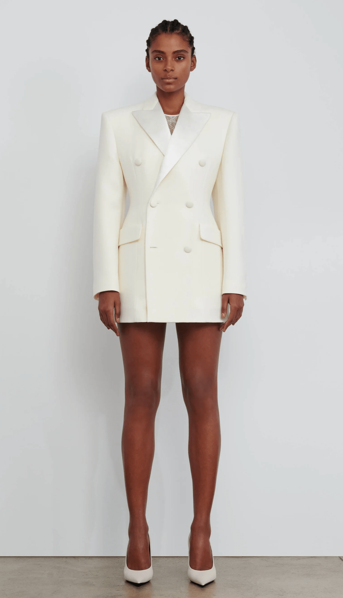 8989 Beyonce Serves Power Chic In White Sculpted Wardrobe NYC Blazer Dress For Cecred X Ulta Beauty Launch