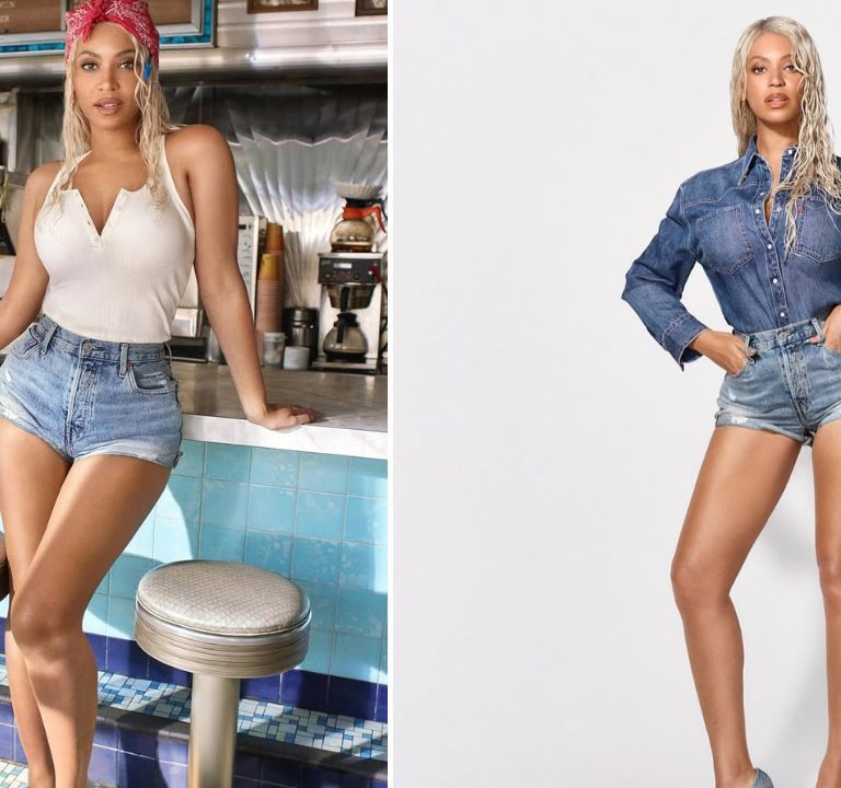 Beyonce Posed in Blue Daisy Dukes for Levis Latest “REIIMAGINE” Campaign