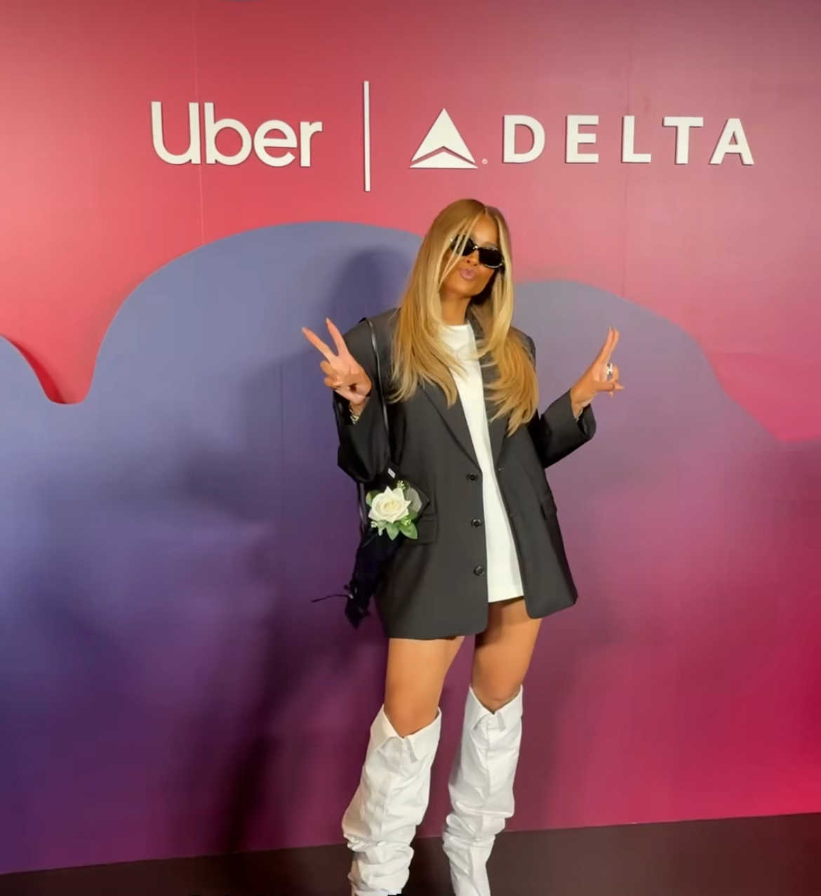 Ciara Posed For The Gram In A Black Alexander Wang Blazer With White Brandon Blackwood Boots 2