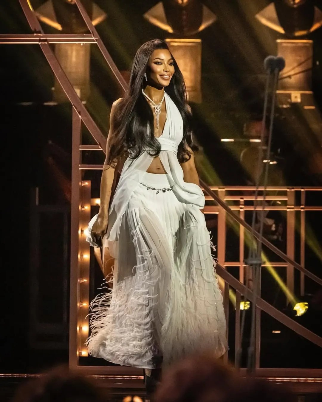 Naomi Campbell Wore A White Chanel Sheer Gown To The Olivier Awards 2