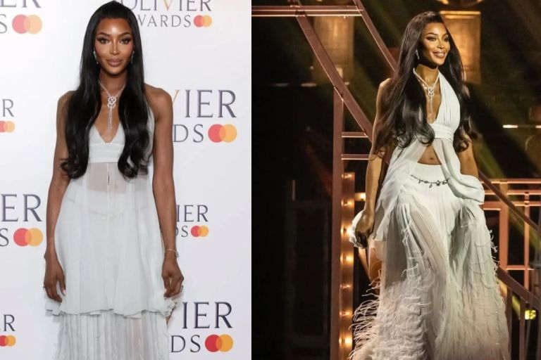 Naomi Campbell Wore a White Chanel Sheer Look to the Olivier Awards
