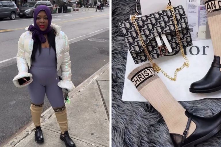 Onijah Robinson Was Spotted in a Purple Savage X Fenty Set with a White Sequined Jacket and Christian Dior Boots