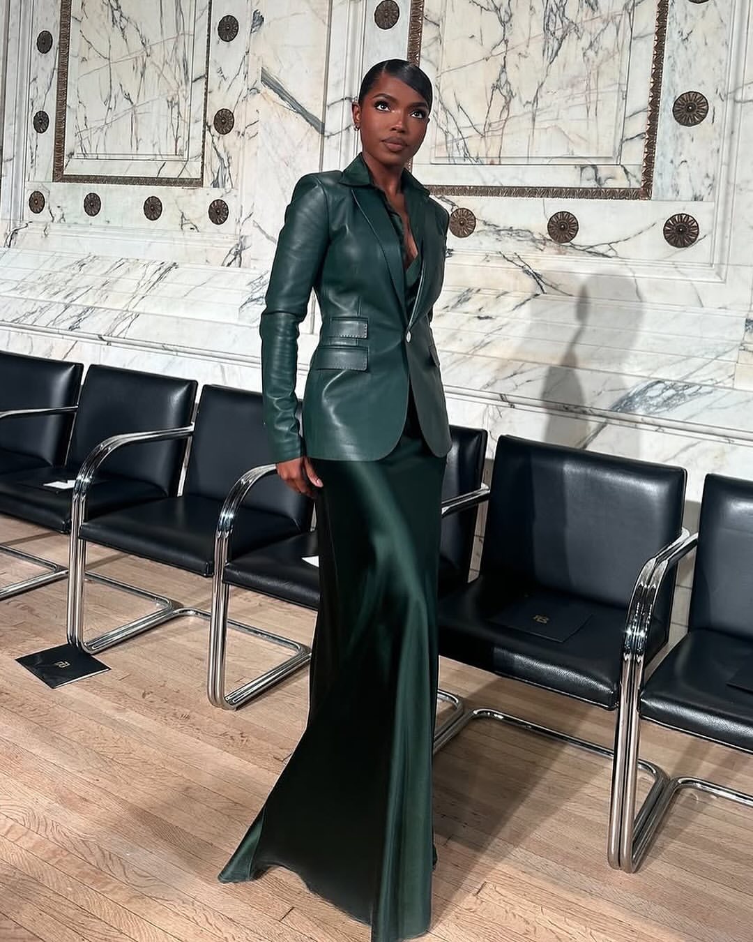 Ryan Destiny Wore An Emerald Green Ralph Lauren Monochromatic Look To The Brands Latest Runway Show 1