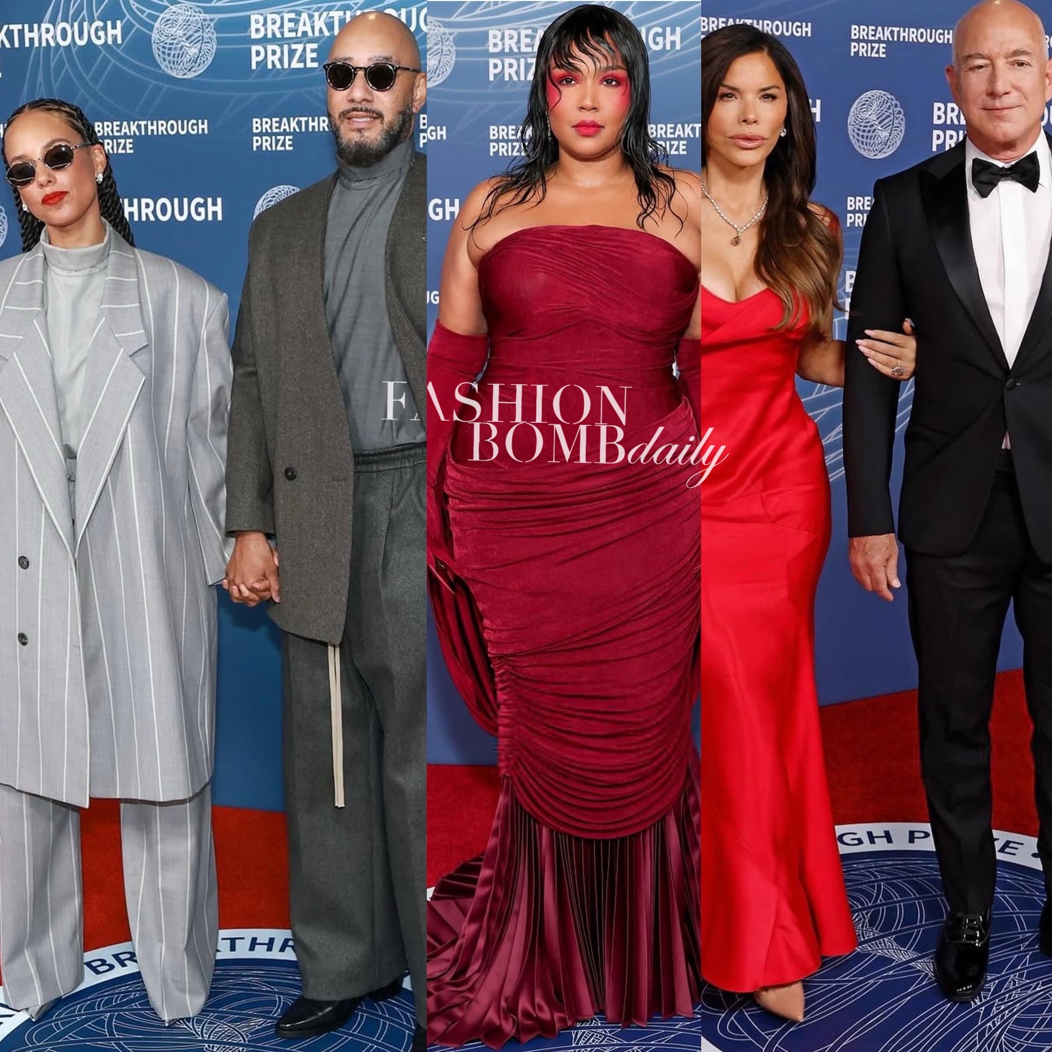 The Breakthrough Prize Featuring Alicia Keys Swizz Beatz In Fear Of God Suits Lizzo In Wine Robert Wun Lauren Sanchez In Red Dolce Gabbana And More Final 18