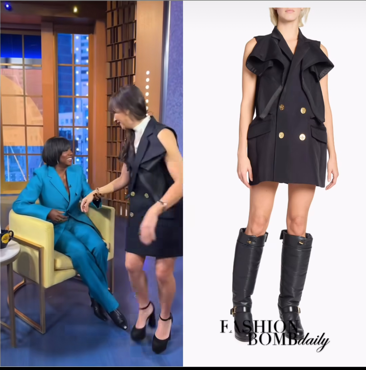Tracee Ellis Ross Wore A Cognac 1670 Brown Entire Studios Leather Look Alongside Rashida Jones In A Black 2205 Sacai Vest On Good Morning America 2 1