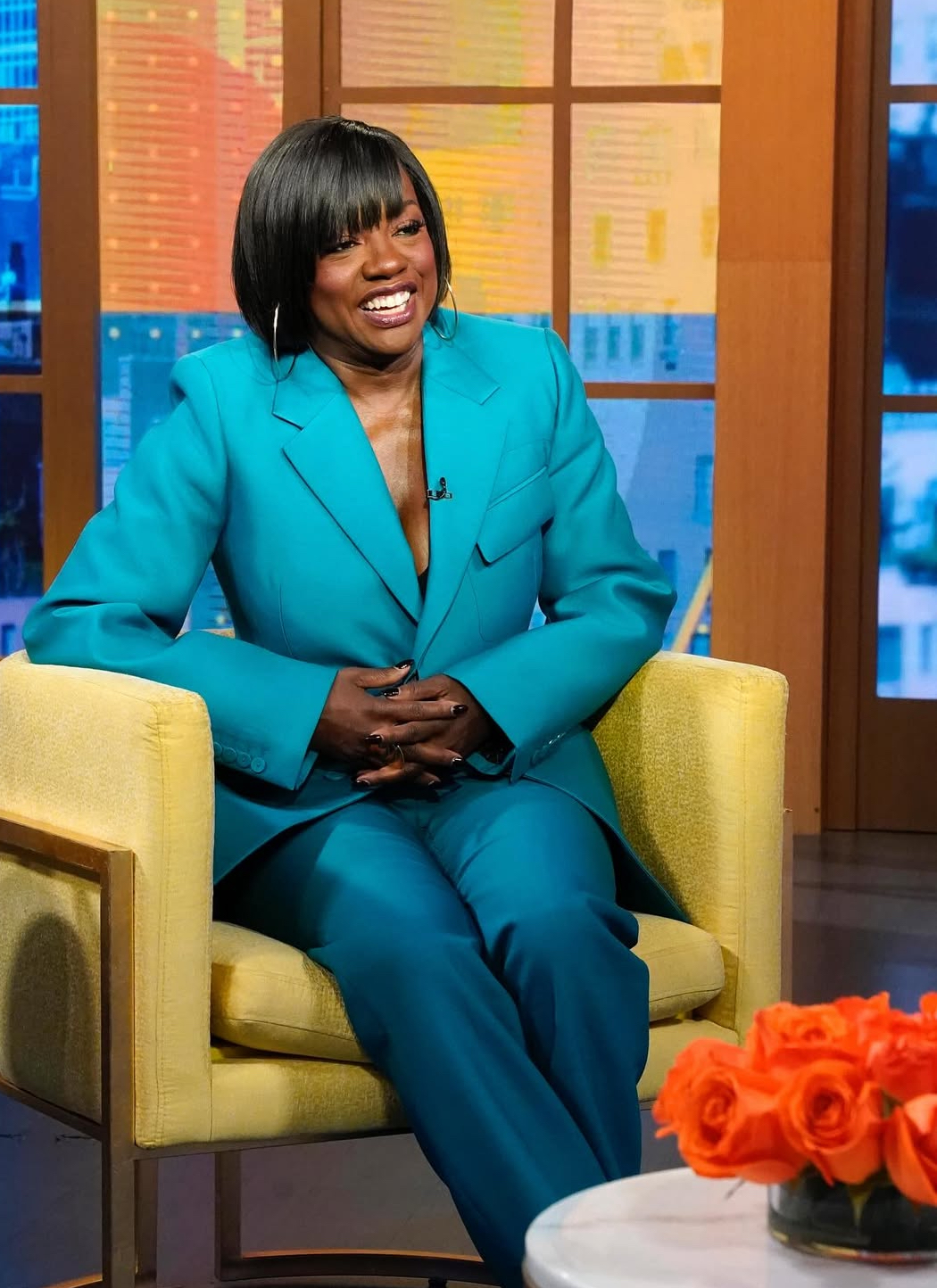 Tracee Ellis Ross Wore A Cognac 1670 Brown Entire Studios Leather Look Alongside Rashida Jones In A Black 2205 Sacai Vest On Good Morning America 7