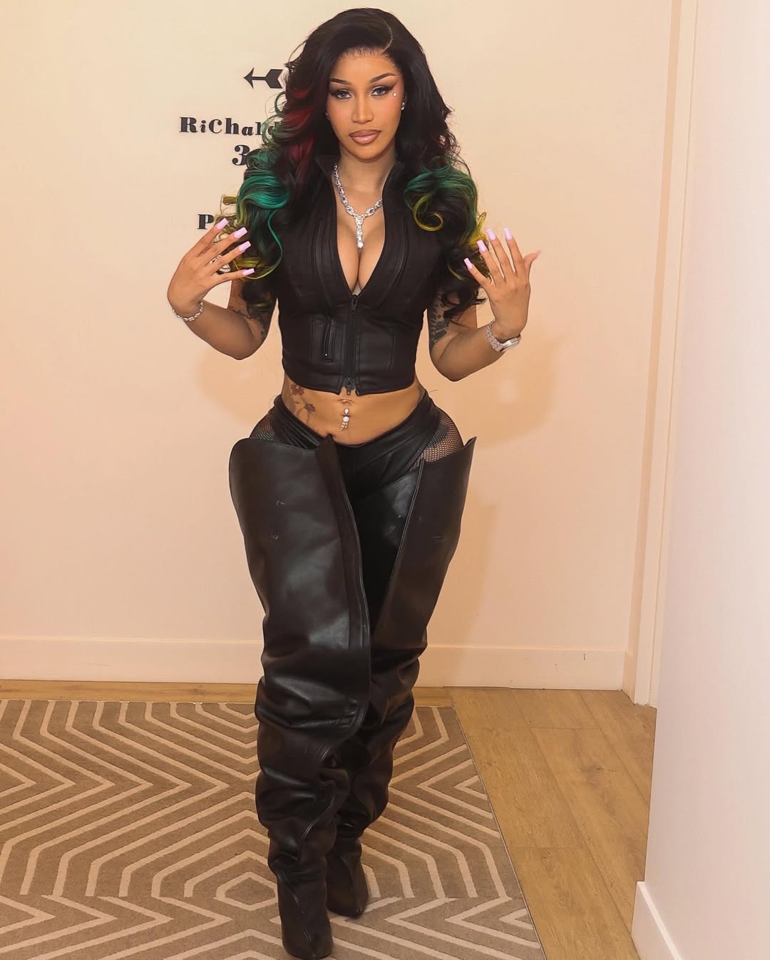 You Ask We Answer Cardi B Attended The Vybez Kartel Concert In A Black Leather Jagne Set With Custom Y Project Boots 3 1