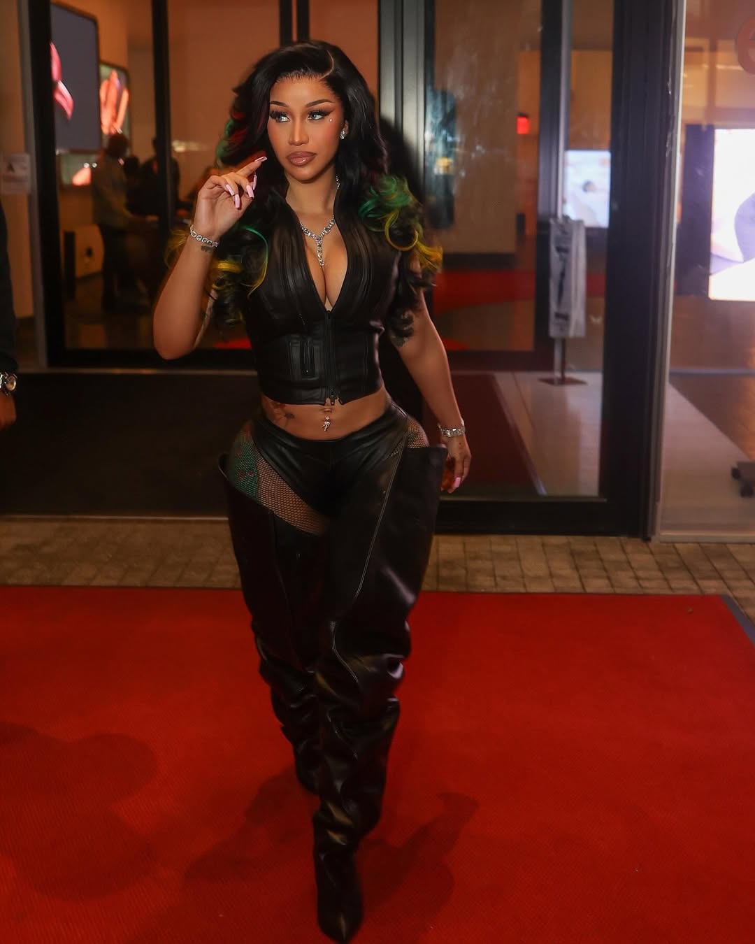 You Ask We Answer Cardi B Attended The Vybez Kartel Concert In A Black Leather Jagne Set With Custom Y Project Boots 4
