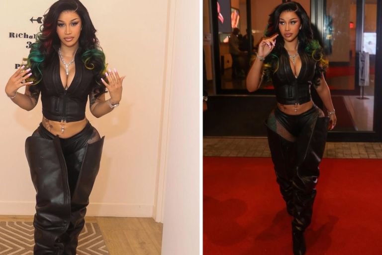 You Ask, We Answer! Cardi B Attended the Vybez Kartel Concert in a Black Leather Jagne Set with Custom Y/Project Boots