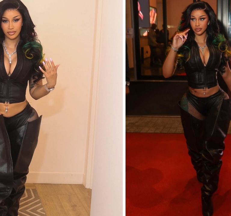 You Ask, We Answer! Cardi B Attended the Vybez Kartel Concert in a Black Leather Jagne Set with Custom Y/Project Boots