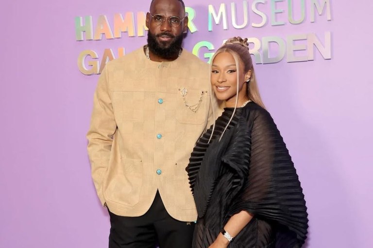 LeBron James in Louis Vuitton and Savannah James in Issey Miyake at the Hammer Museum Gala
