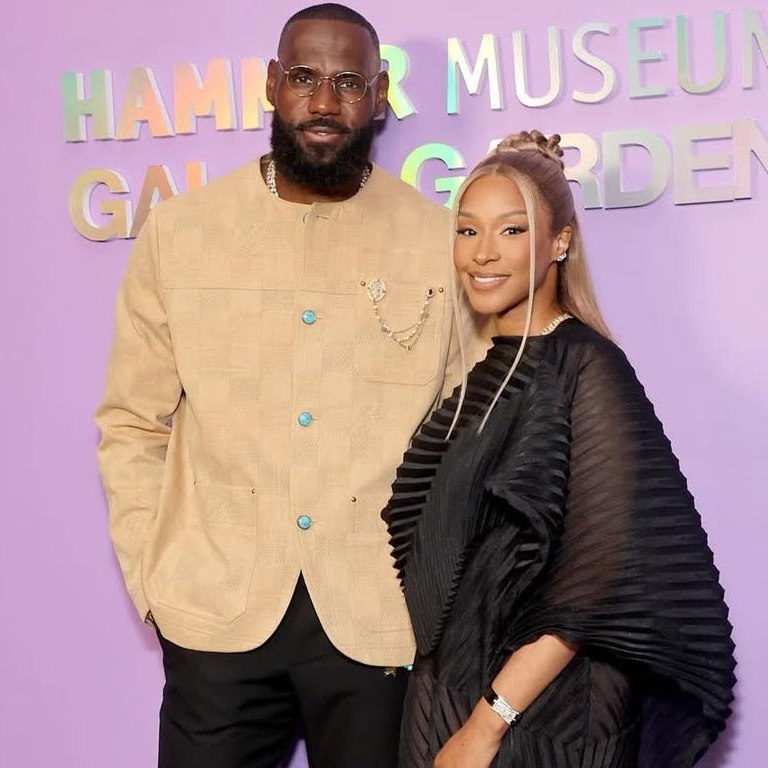 LeBron James in Louis Vuitton and Savannah James in Issey Miyake at the Hammer Museum Gala