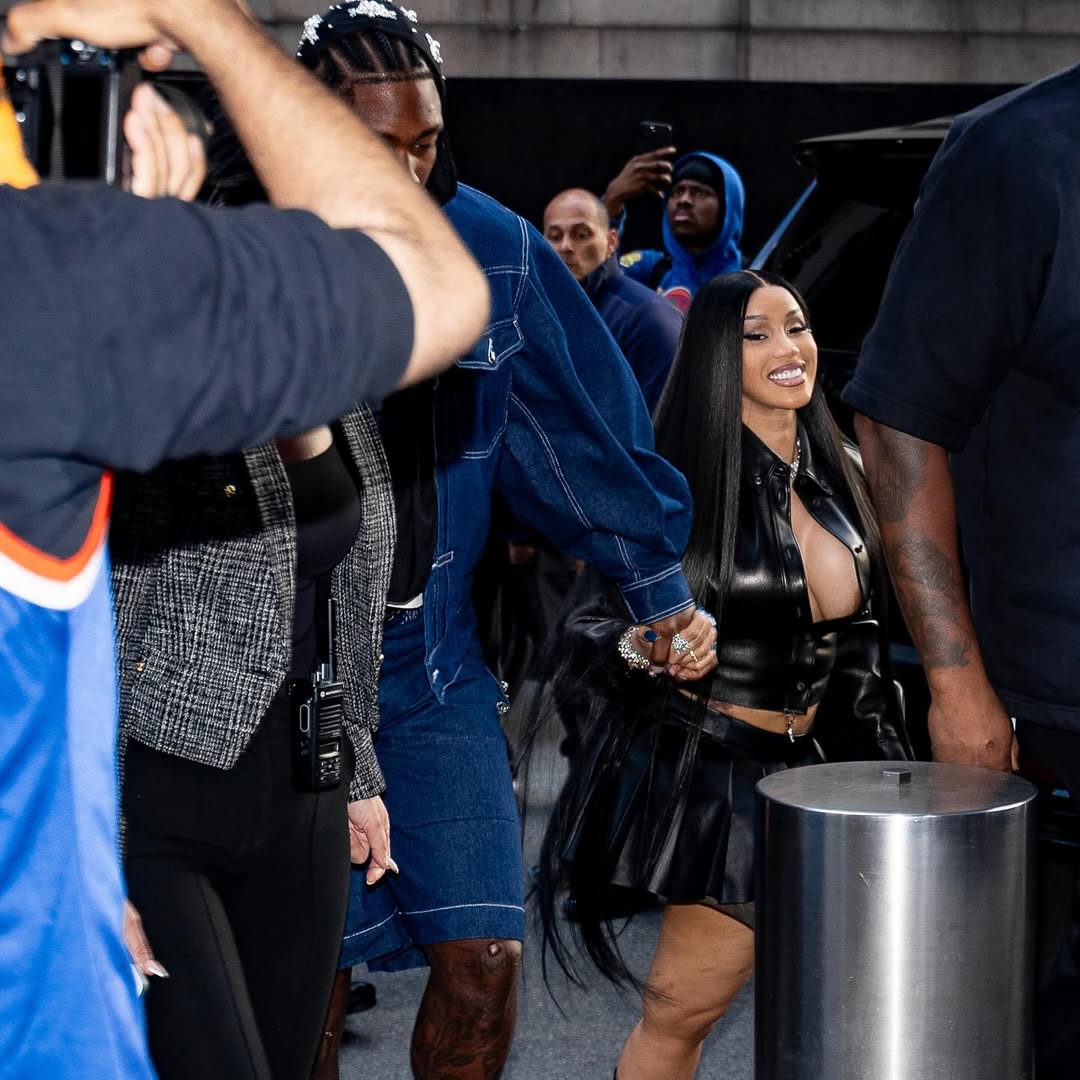 88 New Fashion Bomb Couple Cardi B And Stefon Diggs Sit Courtside With Cardi In A Leather Miu Miu Shirt And Skirt Set And Stefon In Simone Rocha Embellished Denim