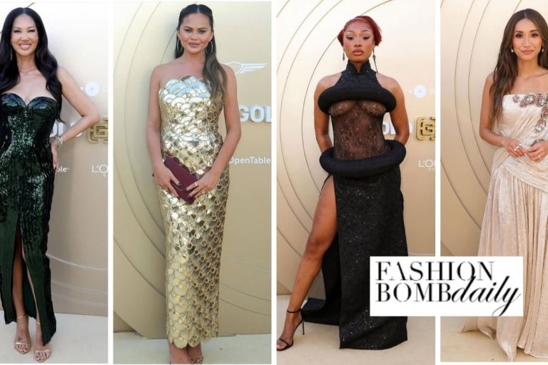 On the Scene at the Gold Gala: Kimora Lee Simmons in a Green Maisonmet Sequined Dress, Chrissy Teigan in a Gold Oscar De La Renta Gown, Megan Thee Stallion in a Black Quine Li Look & More!