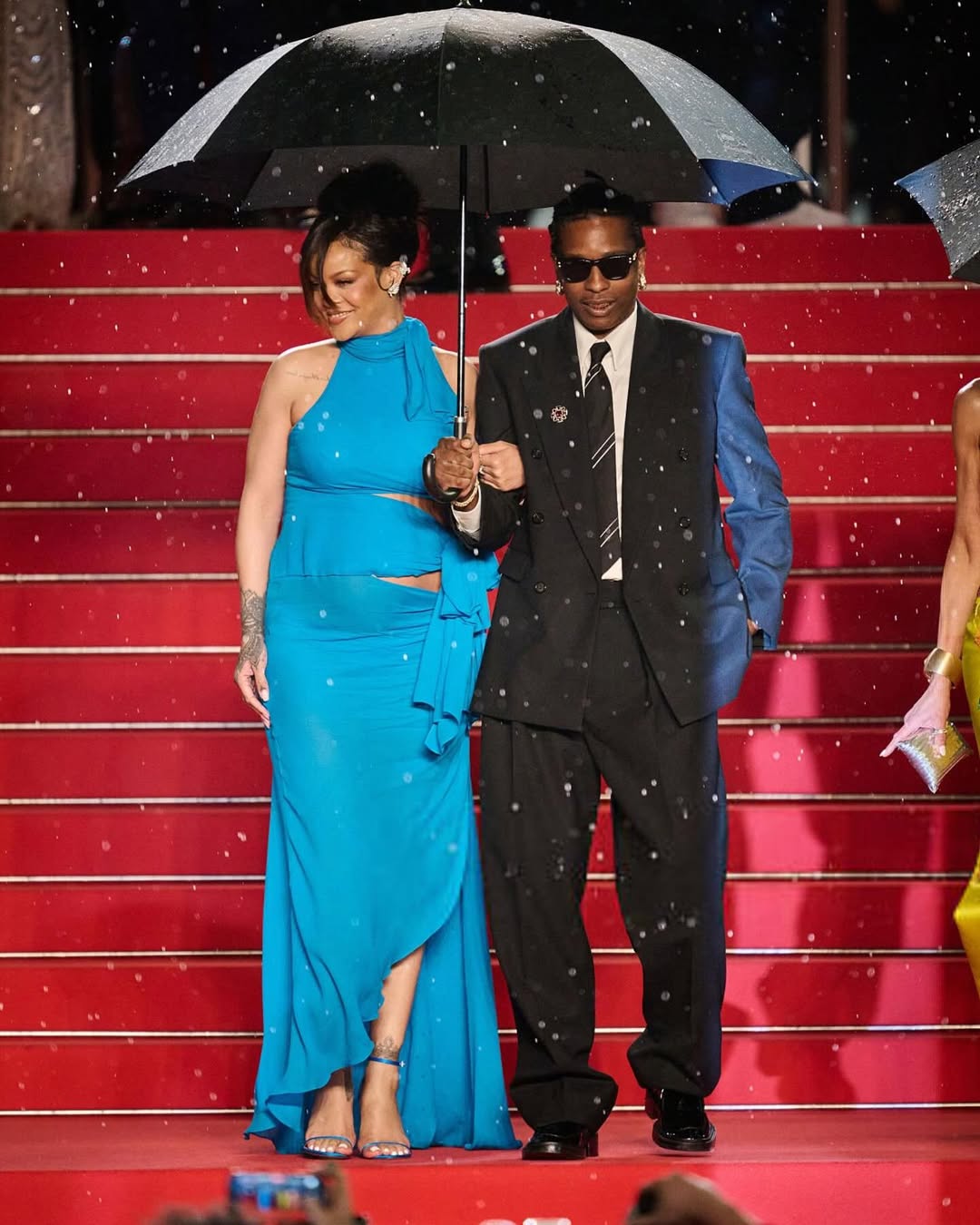 Rihanna Stunned In A Turquoise Alaia Cut Out Gown With Beau AAP Rocky In A Black YSL Suit At The Hiighest 2 Lowest Premiere In Cannes 2
