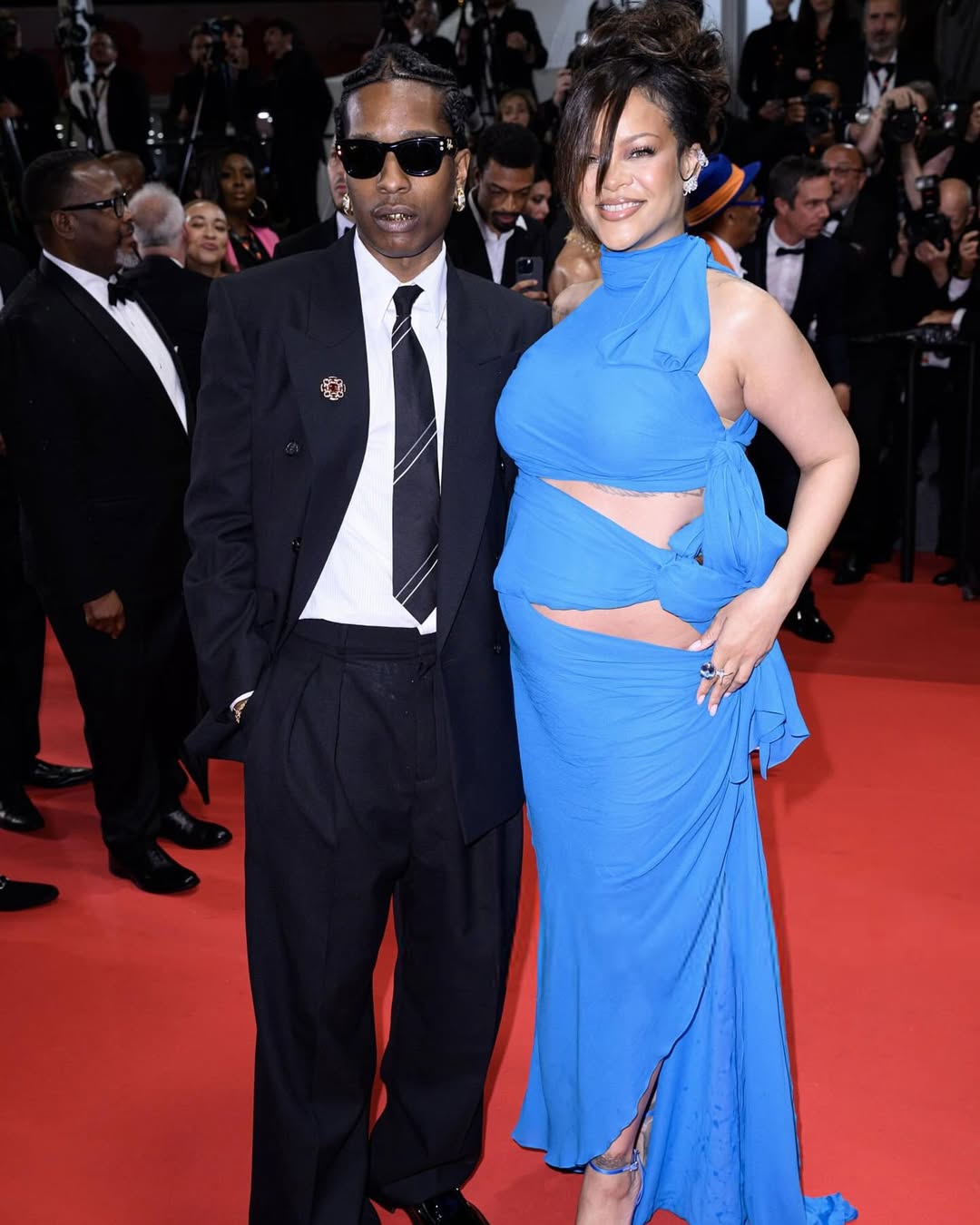 Rihanna Stunned In A Turquoise Alaia Cut Out Gown With Beau AAP Rocky In A Black YSL Suit At The Hiighest 2 Lowest Premiere In Cannes 7