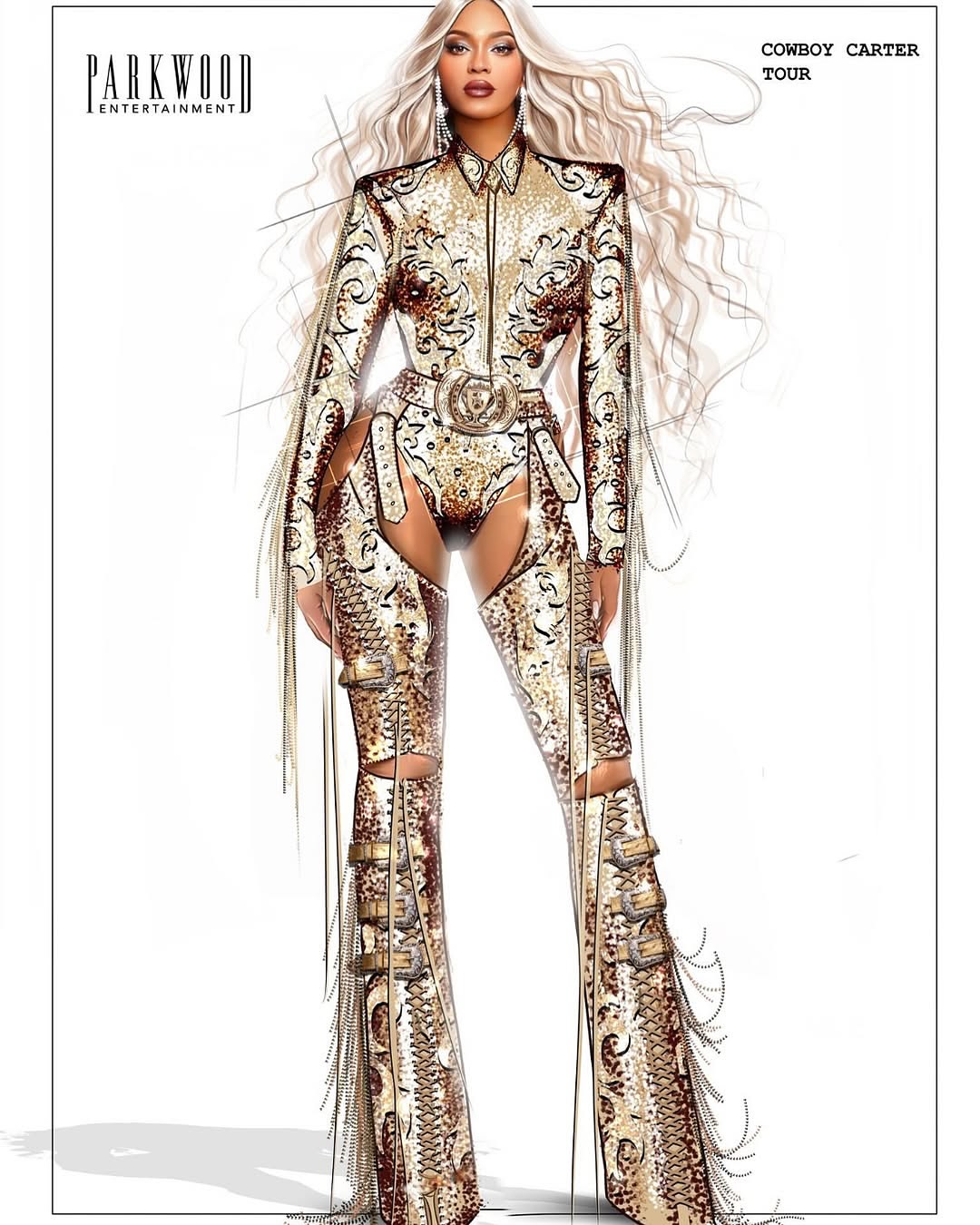 You Ask We Answer Beyonce Wore A Gold Custom Lindsey James Look On The Cowboy Carter Tour 1