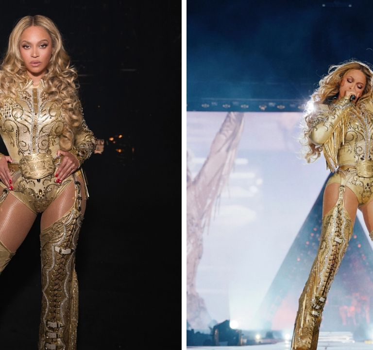 You ask, we answer! Beyonce Wore a Gold Custom Lindsey James Look on the Cowboy Carter Tour
