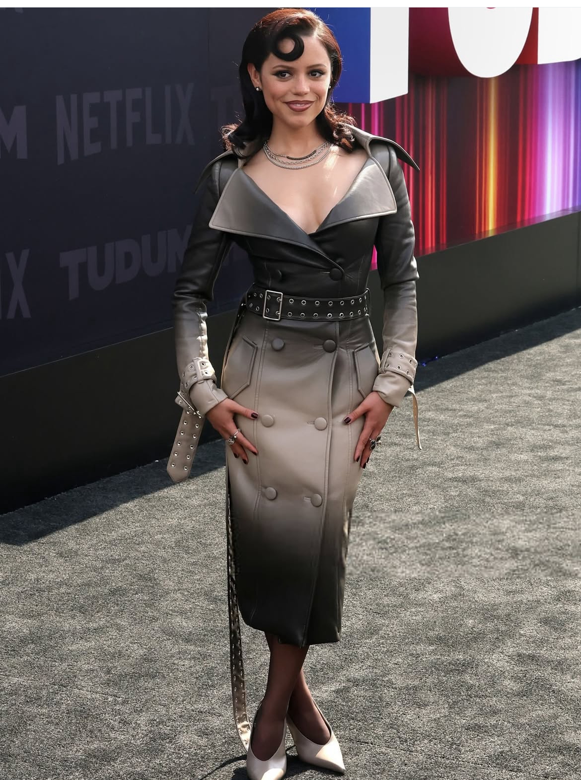 Jenna Ortega Wore A Ombre Mark Hong SS25 Leather Trench To The Netflix Tudum Event In LA 1