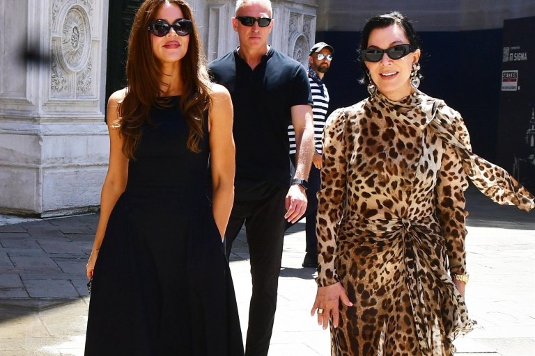 Kris Jenner Wears Leopard-Print Dolce & Gabbana Georgette Maxi Dress While Sightseeing with Khloe Kardashian in Venice