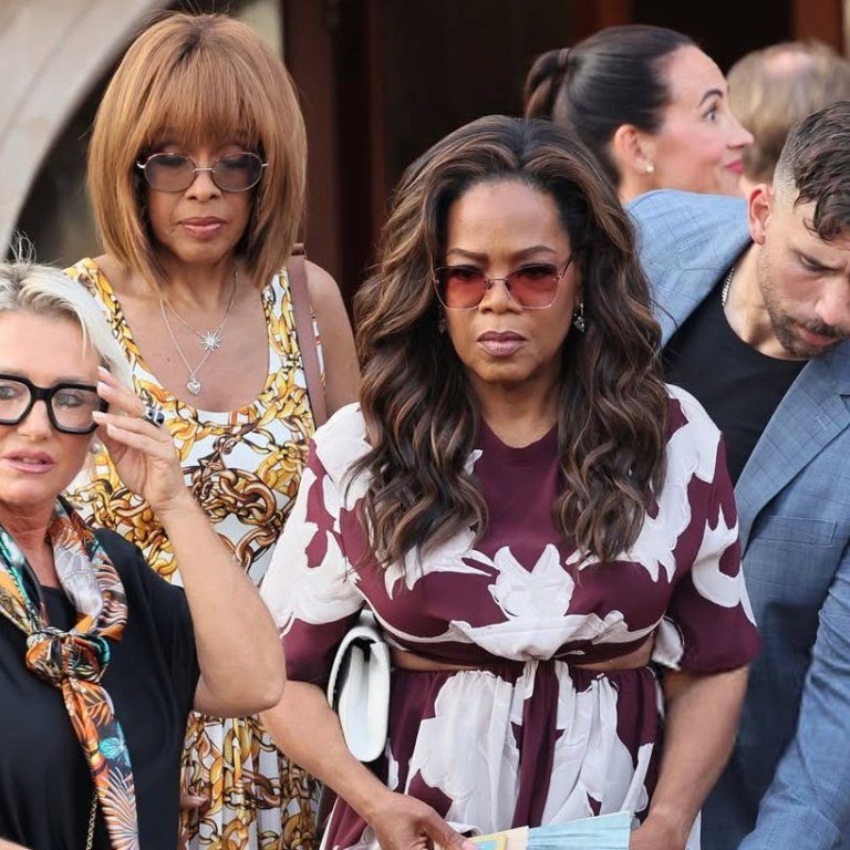 Oprah Winfrey and Gayle King Serve Elegant Style in Burgundy Printed Valentino and Chain Print Louis Vuitton at Jeff Bezos and Lauren Sanchez’s Venice Wedding
