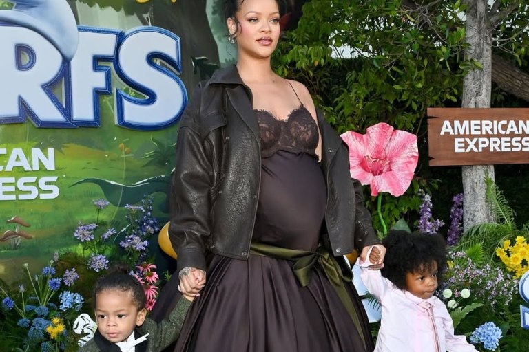 Rihanna Wears Custom YSL, Sons RZA and Riot Rock Custom Dior Men at The Smurfs LA Movie Premiere