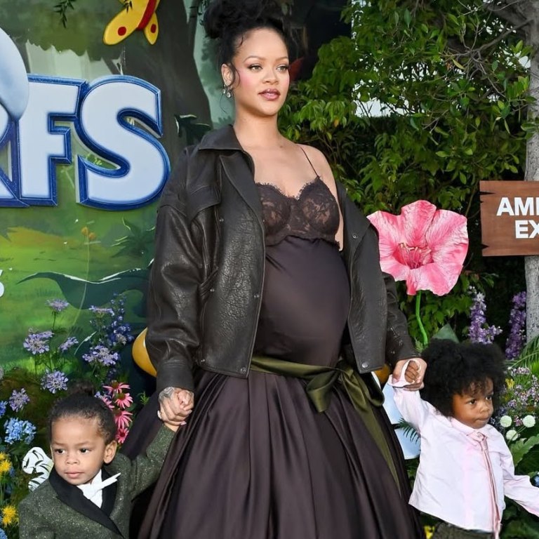 Rihanna Wears Custom YSL, Sons RZA and Riot Rock Custom Dior Men at The Smurfs LA Movie Premiere