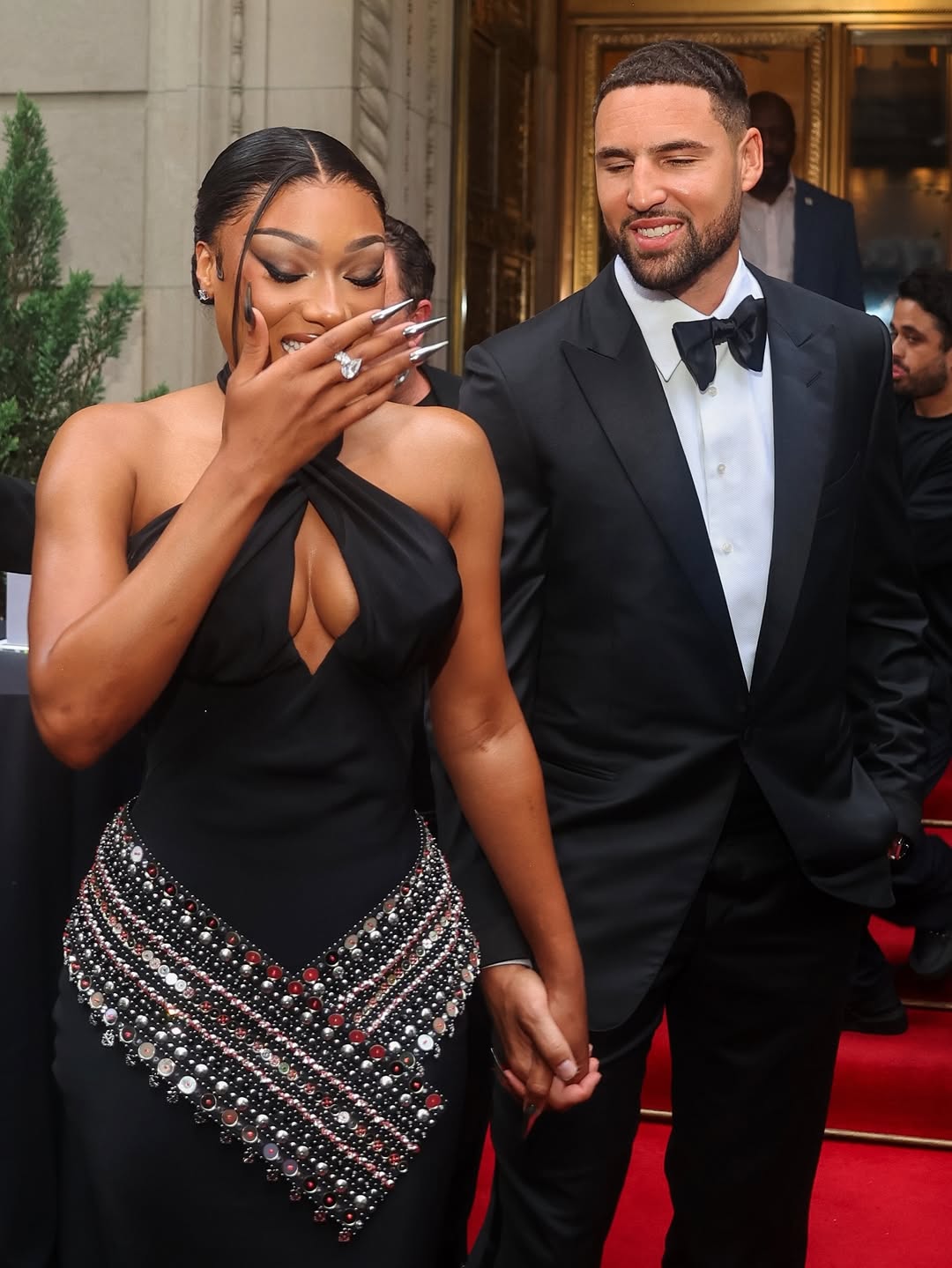 Fashion Bomb Couple Megan Thee Stallion Stunned In A Black Embellished Gown By Off White Alongside Her Beau Klay Thompson 1