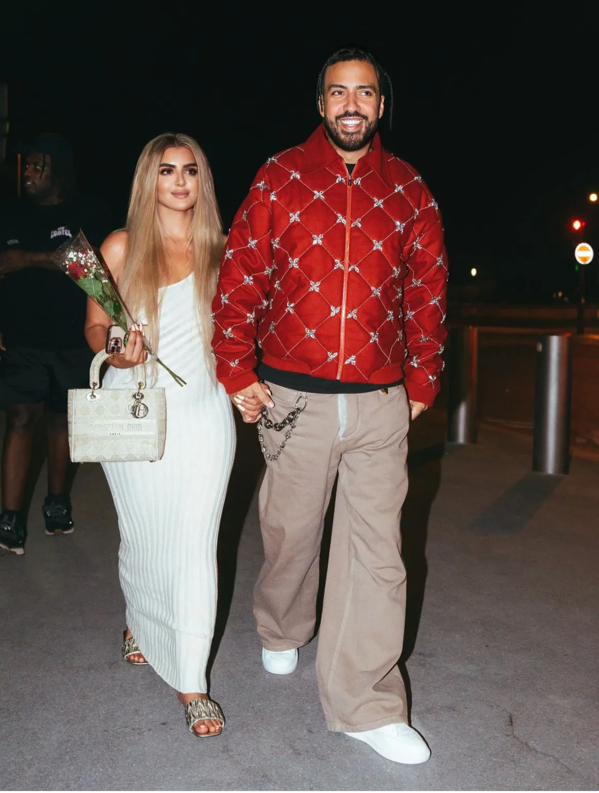 Fashion Bomb Couples French Montana Steps Out With The Princess Of Dubai In A Red Embellished Bomber Jacket 3
