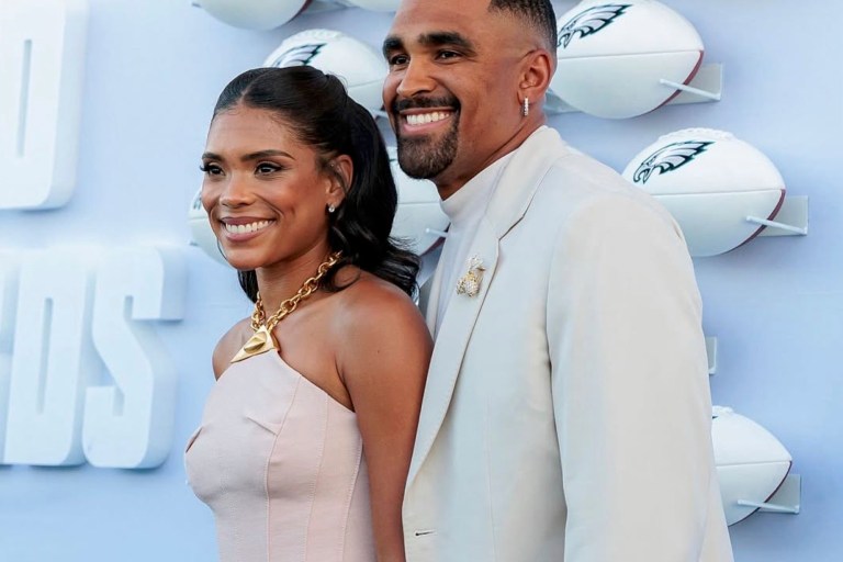 Jalen Hurts and Bry Hurts Attend Super Bowl LIX Ring Ceremony in Custom Coach and Blush Pink Schiaparelli Gown
